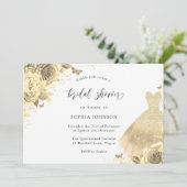 金ゴールドグリッタースパークルドレスフローラブライダルシャワー 招待状 (スタンド正面)