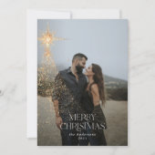 金ゴールドグリッタースパークルブルーモダンクリスマスホリデー シーズンカード (正面)