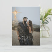 金ゴールドグリッタースパークルブルーモダンクリスマスホリデー シーズンカード (スタンド正面)