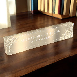 金ゴールドグリッタースパークルマイクロブレイディングブローズサロン デスクネームプレート