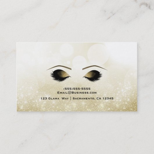 金ゴールドグリッタースパークルメイクアップまつげ美しいスパ 名刺 (裏面)