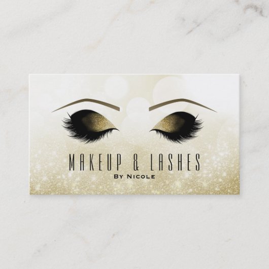 金ゴールドグリッタースパークルメイクアップまつげ美しいスパ 名刺 (正面)