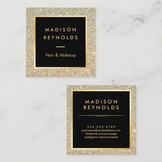 金ゴールドグリッタースパークルモダンファッショナル スクエア名刺 (正面/裏面)