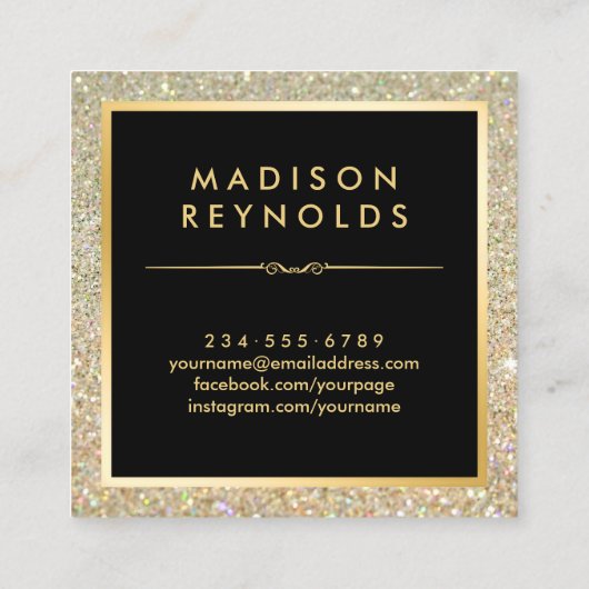 金ゴールドグリッタースパークルモダンファッショナル スクエア名刺 (裏面)