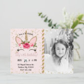 金ゴールドグリッタースパークルユニコーン誕生日パーティー写真 招待状 (スタンド正面)