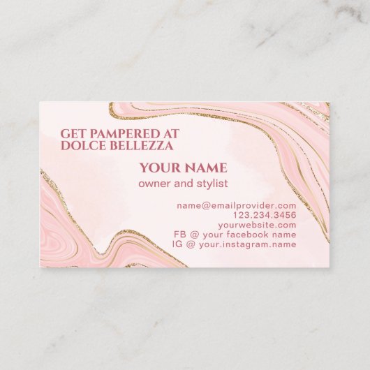 金ゴールドグリッタースパークル赤面ピンクマーブルアートパターン 名刺 (裏面)