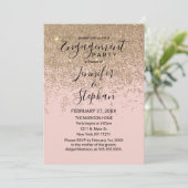 金ゴールドグリッタースパークル赤面ピンク婚約 招待状 (スタンド正面)