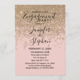 金ゴールドグリッタースパークル赤面ピンク婚約 招待状