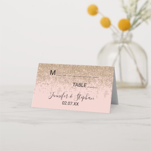 金ゴールドグリッタースパークル赤面ピンク座席表 プレイスカード (正面)