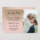 金ゴールドグリッタースパークル赤面ピンク日付を保存 招待状 (正面/裏面)