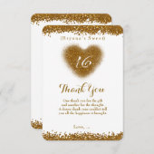 金ゴールドグリッタースピルスウィート16ハートサンキューカード サンキューカード (正面/裏面)