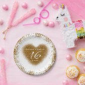 金ゴールドグリッタースピルスウィート16ハートパーティープレート ペーパープレート (パーティー)