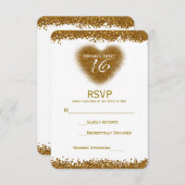 金ゴールドグリッタースピルスウィート16ハートRSVPカード 出欠カード (正面/裏面)