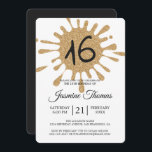 金ゴールドグリッタースプラッシュスウィート16 16thバースデーパーティー 招待状<br><div class="desc">金ゴールドモダングリッターのスプラッシュと16のタイポグラフィの数と甘い16のバースデーパーティー招モダン待。このシックな金ゴールドグリッターと黒の16th誕生日パーティーのお祝い招待を家族や友人に送信する。この16歳の誕生日パーティーの招待に個人詳細を追加するだけ。そしもして救済も合わせ製品が必要で連絡す。</div>