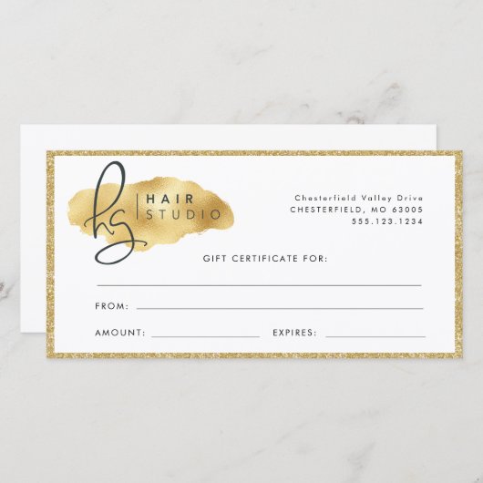 金ゴールドグリッタースワッシュブギーブティックサロンギフト証明書 (正面/裏面)