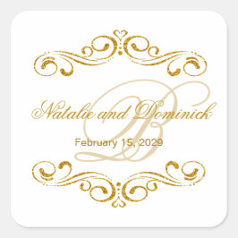 金ゴールドグリッタース結婚ワーズのモノグラムロゴ スクエアシール