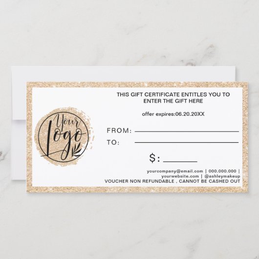 金ゴールドグリッターセージ緑のロゴギフト証明書 (裏面)