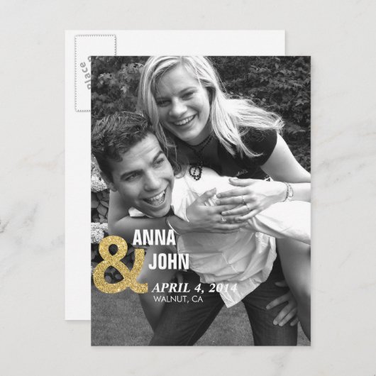 金ゴールドグリッターセーブ・ザ・デート案内はがき 案内ポストカード (正面/裏面)