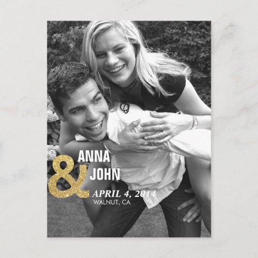 金ゴールドグリッターセーブ・ザ・デート案内はがき 案内ポストカード (正面)