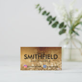 金ゴールドグリッターソーシャルメディアヘア&メイクアップトレンディー 名刺 (スタンド正面)