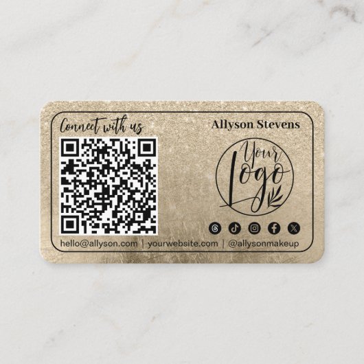 金ゴールドグリッターソーシャルメディアQRコードフォトロゴ 名刺 (正面)