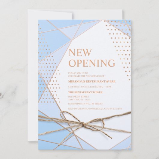 金ゴールドグリッタータイポグラフィレストランニューオープニング 招待状 (正面)