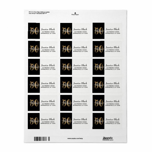 金ゴールドグリッタータイポグラフィ50とファブラス誕生日 ラベル (フルシート)