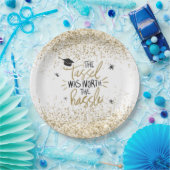 金ゴールドグリッタータッセルワースザハッスル卒業 ペーパープレート (パーティー)