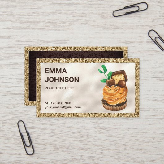 金ゴールドグリッタータルトパストリーシェフベーカリー 名刺 (正面/裏面インサイチュ)