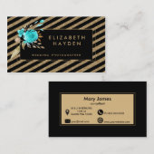 金ゴールドグリッターターコイズフローラ名刺 名刺 (正面/裏面)