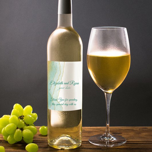 金ゴールドグリッターターコイズ水彩 ワインラベル