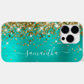 金ゴールドグリッターターコイズGLAMシグニモダンチャガーリー Case-Mate iPhoneケース (裏面 (横))