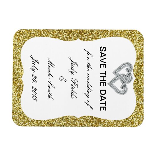 金ゴールドグリッターダイヤモンドハートを保存 マグネット (横)