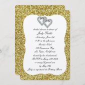 金ゴールドグリッターダイヤモンドハートブライダルシャワー招待状 招待状 (正面/裏面)