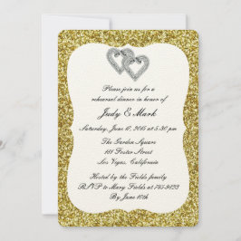 金ゴールドグリッターダイヤモンドハートリハーサルディナー 招待状