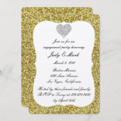 金ゴールドグリッターダイヤモンドハート婚約パーティ招待状 招待状 (正面/裏面)