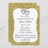 金ゴールドグリッターダイヤモンドハート婚約パーティ 招待状 (正面/裏面)