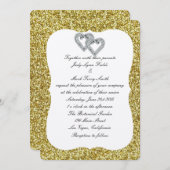 金ゴールドグリッターダイヤモンドハート結婚式招待状 招待状 (正面/裏面)