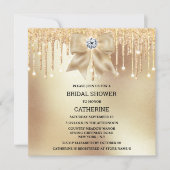 金ゴールドグリッターダイヤモンドボウきらめく列灯 招待状 (正面)