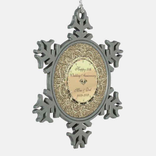 金ゴールドグリッターダイヤモンド結婚50周年記念 スノーフレークピューターオーナメント (左)