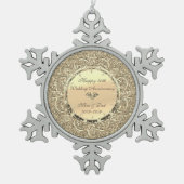 金ゴールドグリッターダイヤモンド結婚50周年記念 スノーフレークピューターオーナメント (正面)