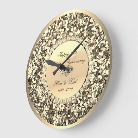 金ゴールドグリッターダイヤ結婚ズ25周年記念 ラージ壁時計 (傾斜)