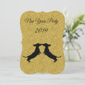 金ゴールドグリッターダックスシュント新年パーティの招待状 招待状 (スタンド正面)