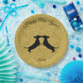 金ゴールドグリッターダッシュンドハッピーニューイヤーパーティープレート ペーパープレート (パーティー)