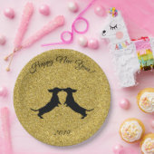 金ゴールドグリッターダッシュンドハッピーニューイヤーパーティープレート ペーパープレート (パーティー)