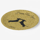 金ゴールドグリッターダッシュンドハッピーニューイヤーパーティープレート ペーパープレート (アングル)