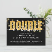 金ゴールドグリッター'ダブル'お祝い誕生日パーティー 招待状 (スタンド正面)