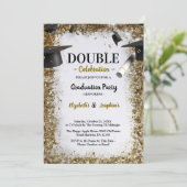 金ゴールドグリッターダブル卒業2人の写真卒業者 招待状 (スタンド正面)
