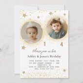 金ゴールドグリッターダブル誕生日キッズフォト招待状 招待状 (正面)