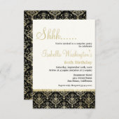 金ゴールドグリッターダマスク80歳のサプライズ·バースデー·パーティ 招待状 (正面/裏面)